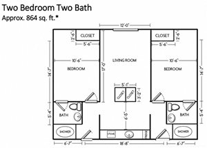 Two Bed Two Bath Floor Plan at Cogir of Manteca, California, 95337